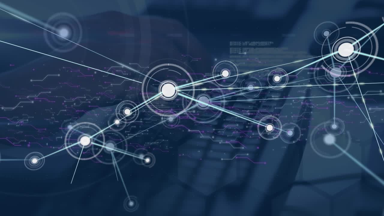 Animation of network of connections and network of connections over office buildings