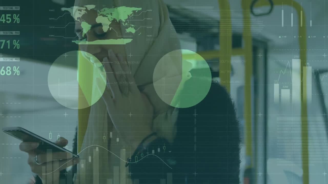 animación de estadísticas y procesamiento de datos sobre mujeres con hijab usando teléfonos inteligentes