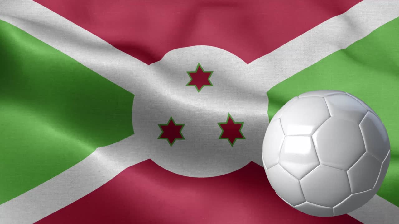 부룬디의 발과 축구공 - 부룬디 발의 높은 세부 사항 - 국가 발 부룬디 파동 패턴 루프 가능한 요소 - 직물 질감과 끝없는 루프 - 축구공과 발