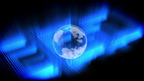 animation of globe over black background with blue lines