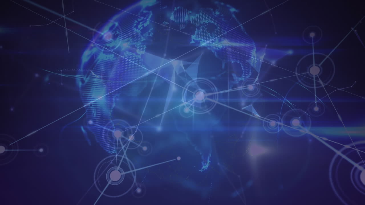 animación de un globo brillante y una red de conexiones con luces, en negro