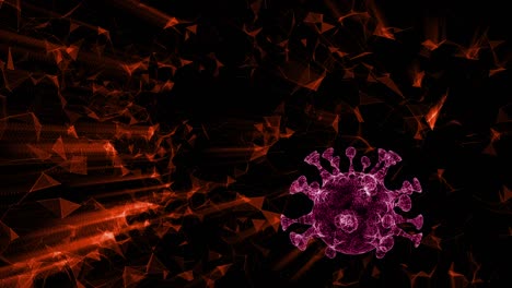 una célula microscópica en el entorno de la red de triángulos rojos brillantes.