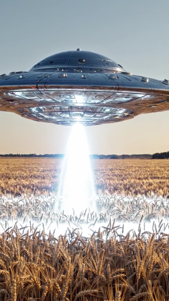 A Mysterious UFO Descends Over a Golden Wheat Field as It Prepares to Engage in an Unexplained Activity, Raising Intriguing Possibilities of Extraterrestrial Encounters