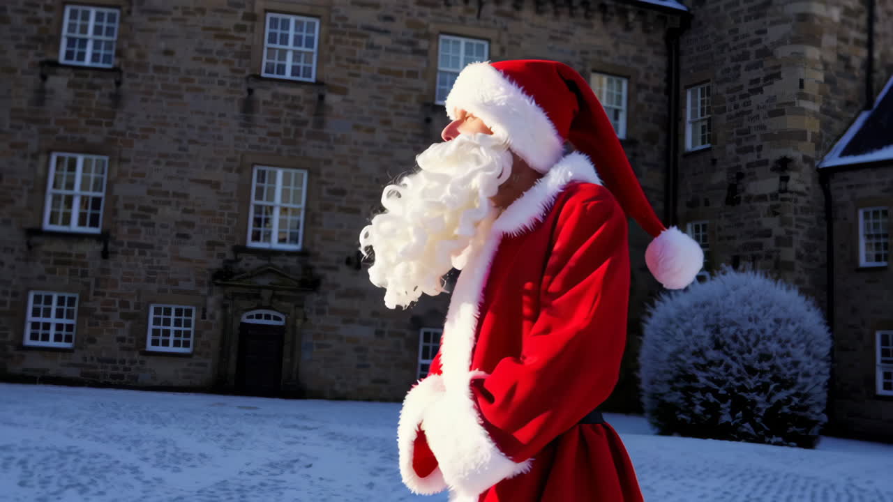 Santa Claus at a Historic Scottish Castle in Winter