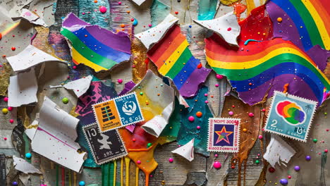 abstract colorful rainbow collage with stamps