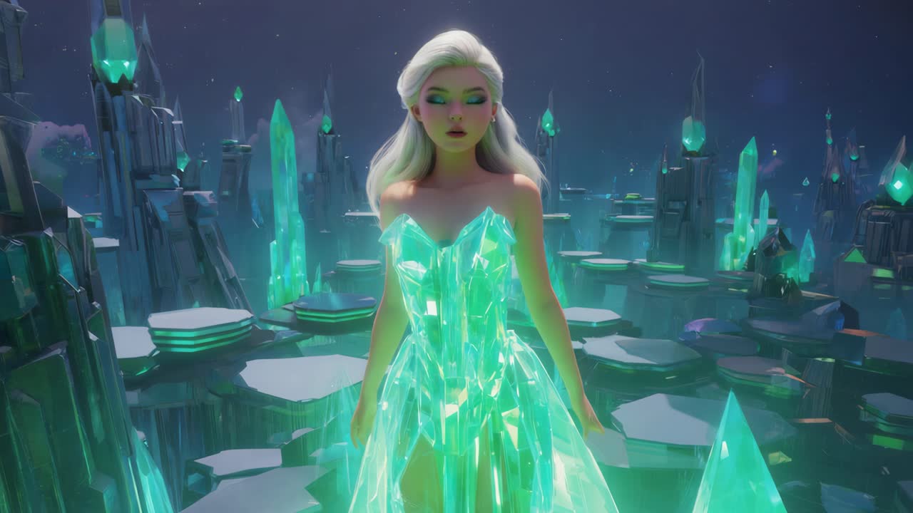 Fantasy Crystal Queen in a Futuristic Castle
