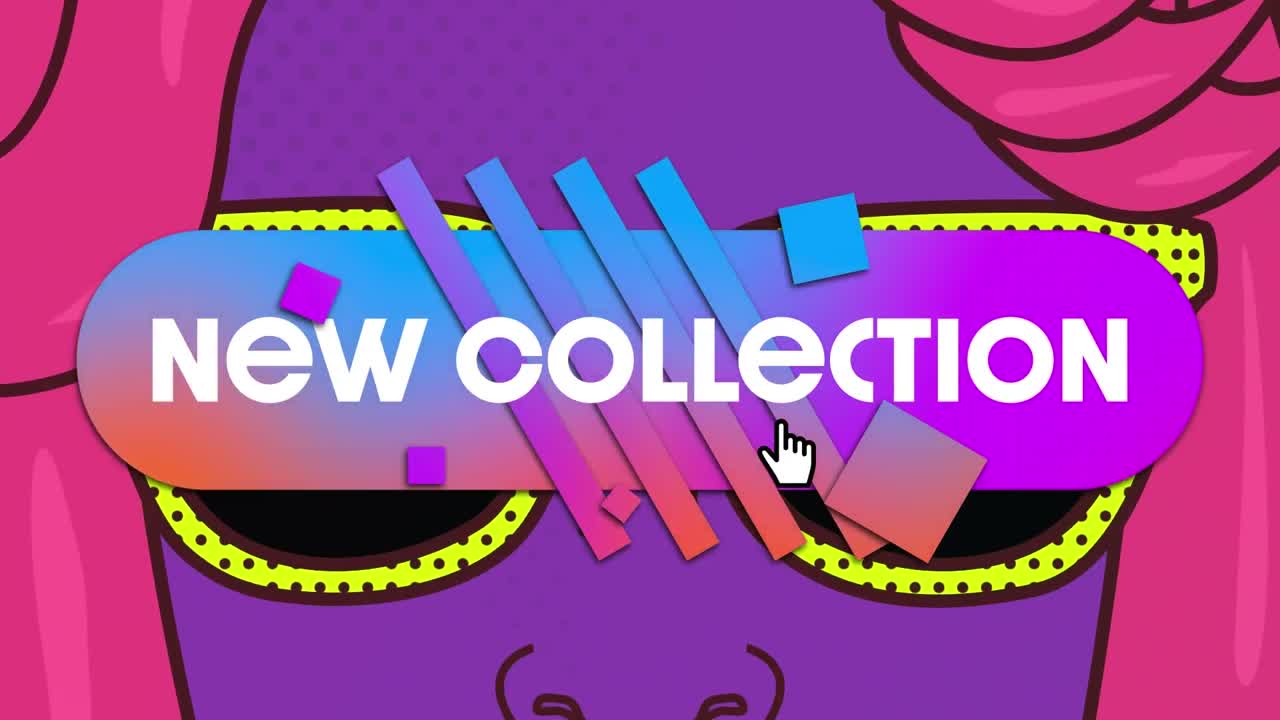 animación del texto de la nueva colección sobre una mujer con gafas de sol