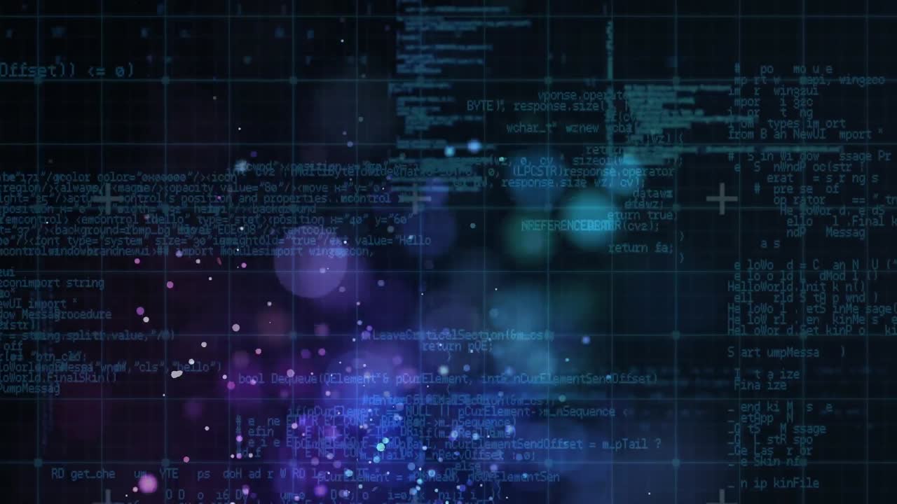 Animation of digital data processing over grid background