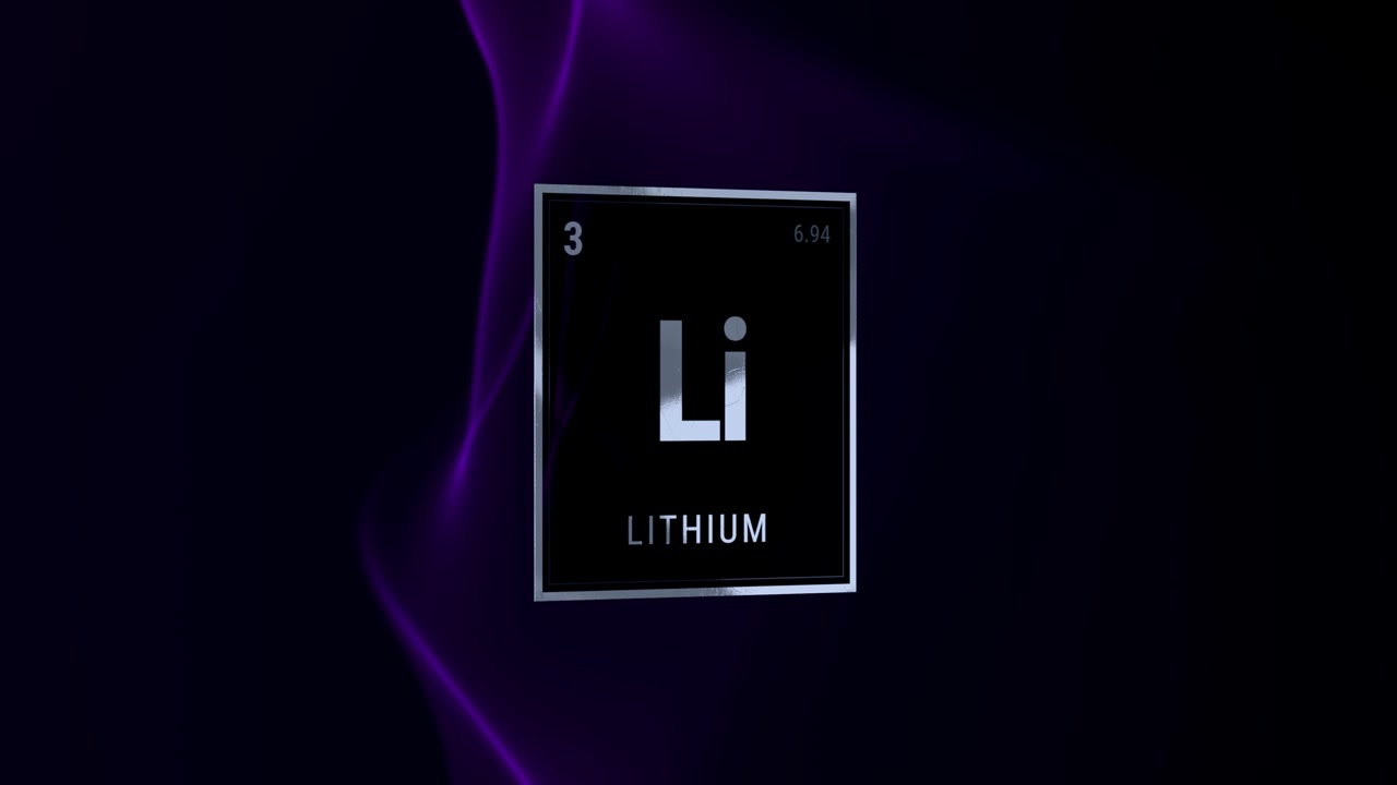 Lithium Chemisches Element Periodensystem-Symbol mit lila Rauch-Hintergrund