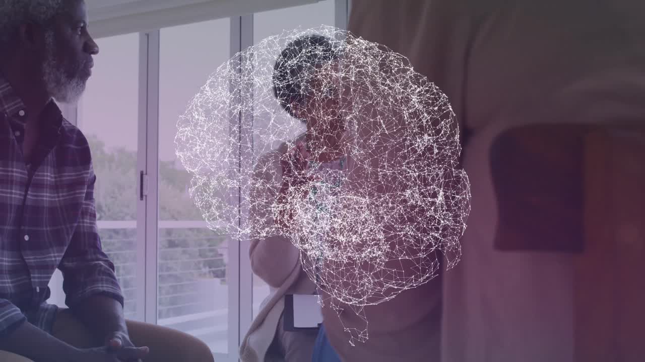 animación del cerebro sobre un grupo diverso de ancianos hablando
