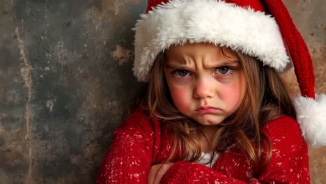 a little girl in a red sweater and a santa hat