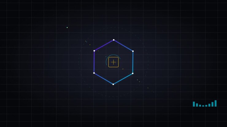 Abstract Digital Hexagon Interface with Pulsing Data Visualization