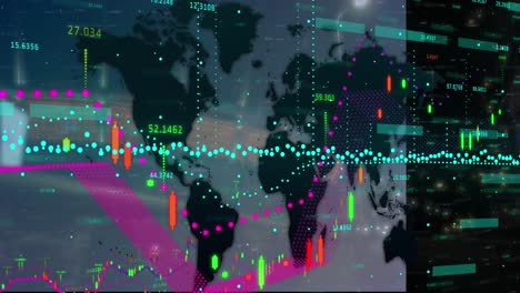 Financial-data-processing-over-world-map-against-night-city-traffic