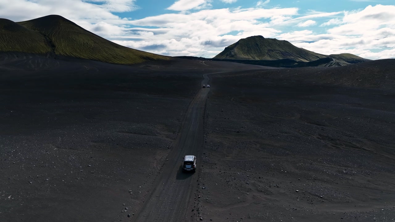 Nordic road trip to Iceland volcanic black sand filled mountains and valleys.
