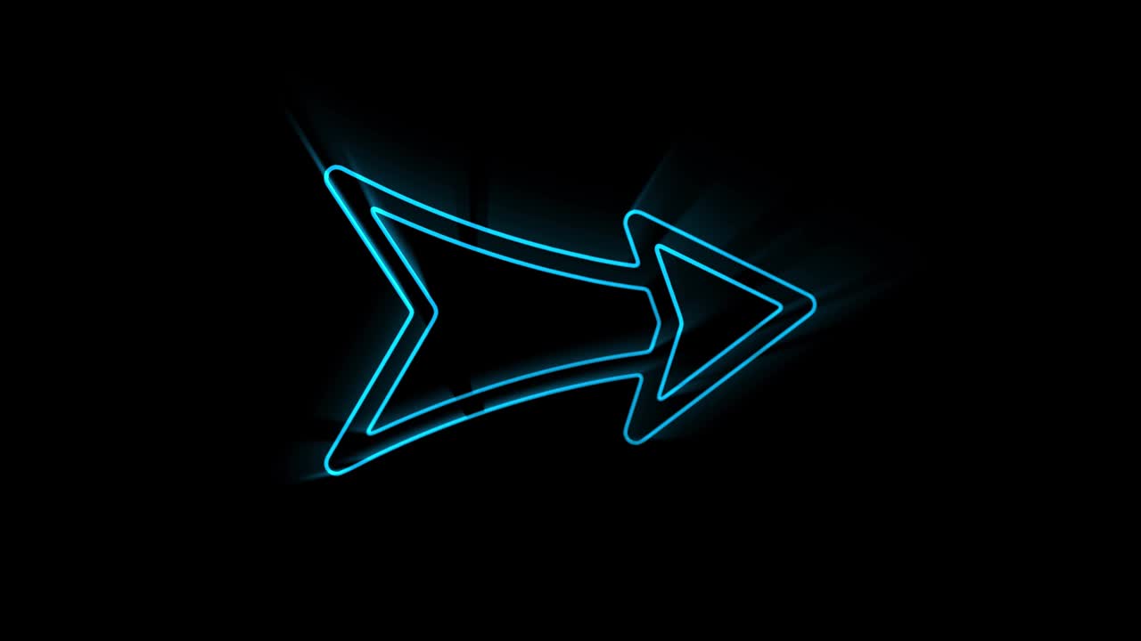 icono de flecha de línea de neón brillante aislado en fondo negro. símbolo de la punta de la flecha de dirección. gráficos de movimiento