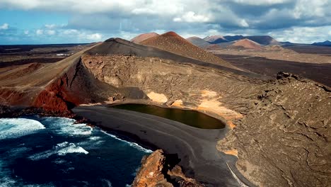 aerial view of volcanic lake el golfo, lanzarote, canary islands, spain