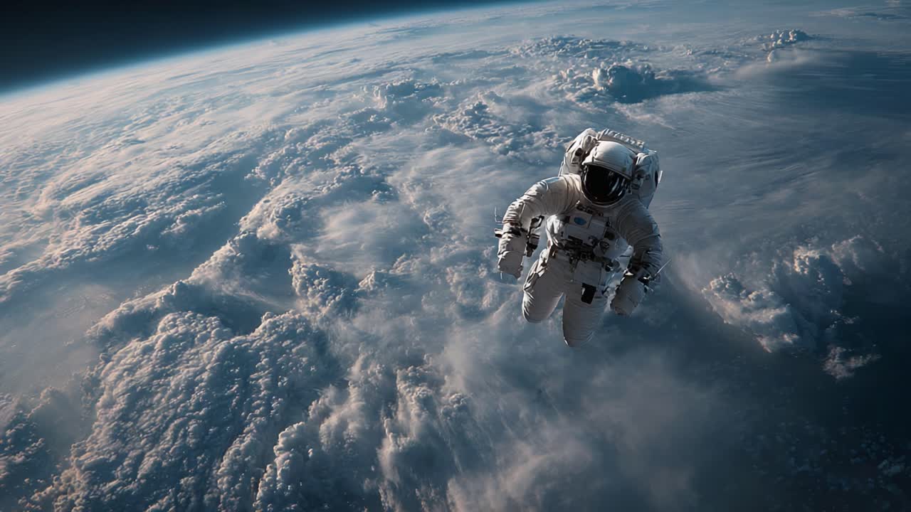 An Astronaut Floating in Space Surrounded by Ethereal Clouds, Capturing the Essence of Human Exploration Beyond Earth in Stunning Detail and Depth