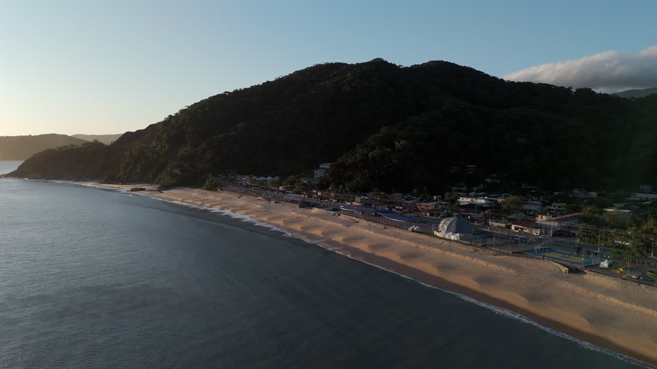 Serene View Of Lush Forest Mountains At Boicucanga Beach In São Sebastião, Brazil. Aerial Shot