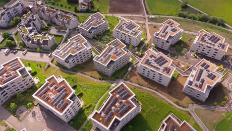 modern buildings with unique rooftops in wil, st. gallen seen from above
