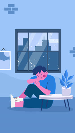 sad person sitting by the window on a rainy day