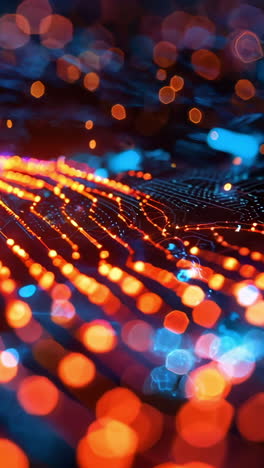 a computer screen with a blue and orange line that looks like a wave. the blue and orange lines are connected to each other and are glowing vertical video