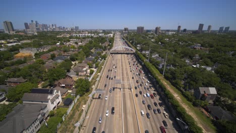 aerial view of car traffic on 59 south freeway in houston, texas