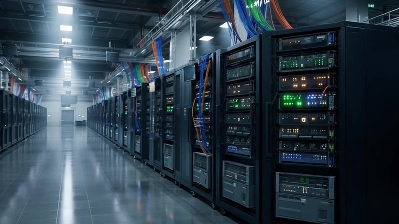 Rows of Server Racks in a Modern Data Center