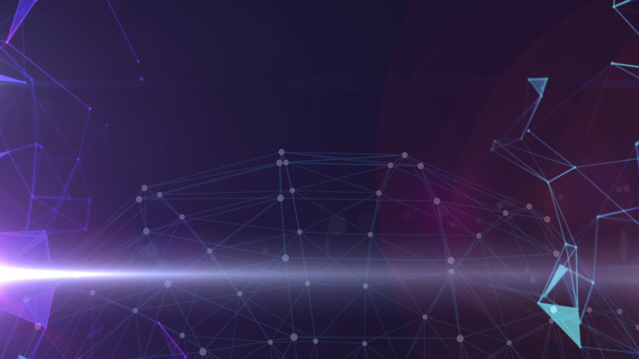 Animation of colourful shapes floating over a ball of connections spinning