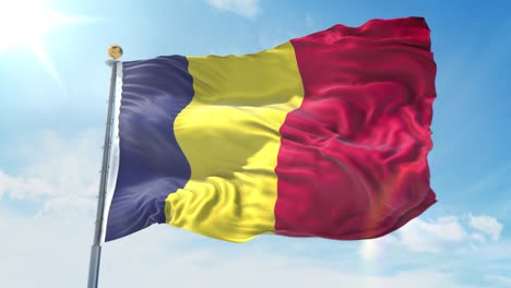 bandera de chad ondeando en el viento contra el cielo azul profundo. tema nacional, concepto internacional. render 3d bucle sin costuras 4k