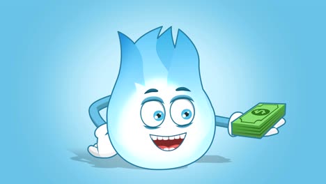 dibujos animados gas llama dólar dinero en la mano con cara animación alfa mate