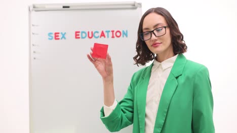 woman presenting sex education and contraception