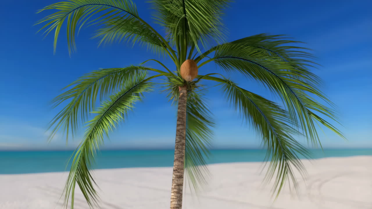 Coconut Falling from Palm Tree on Tropical Beach
