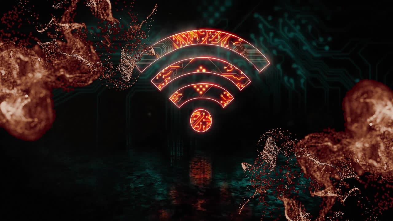 Wi-Fi symbol glowing with animation on abstract digital background design