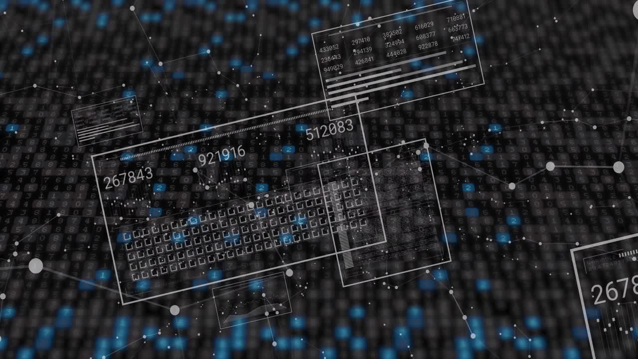 Animation of data processing over moving columns on black background