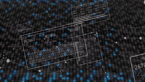 Animation of data processing over moving columns on black background