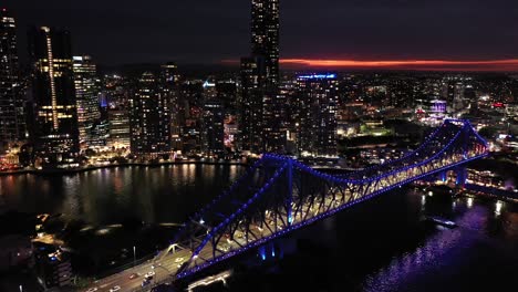 establishing drone shot of brisbane city's story bridge