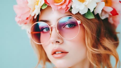 woman with flower crown and sunglasses