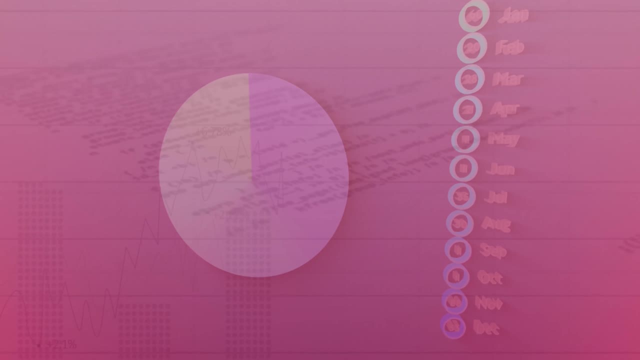 파이 차트와 달의 이름의 애니메이션은 백그라운드에서 컴퓨터 언어를 통해 원으로 표시됩니다.