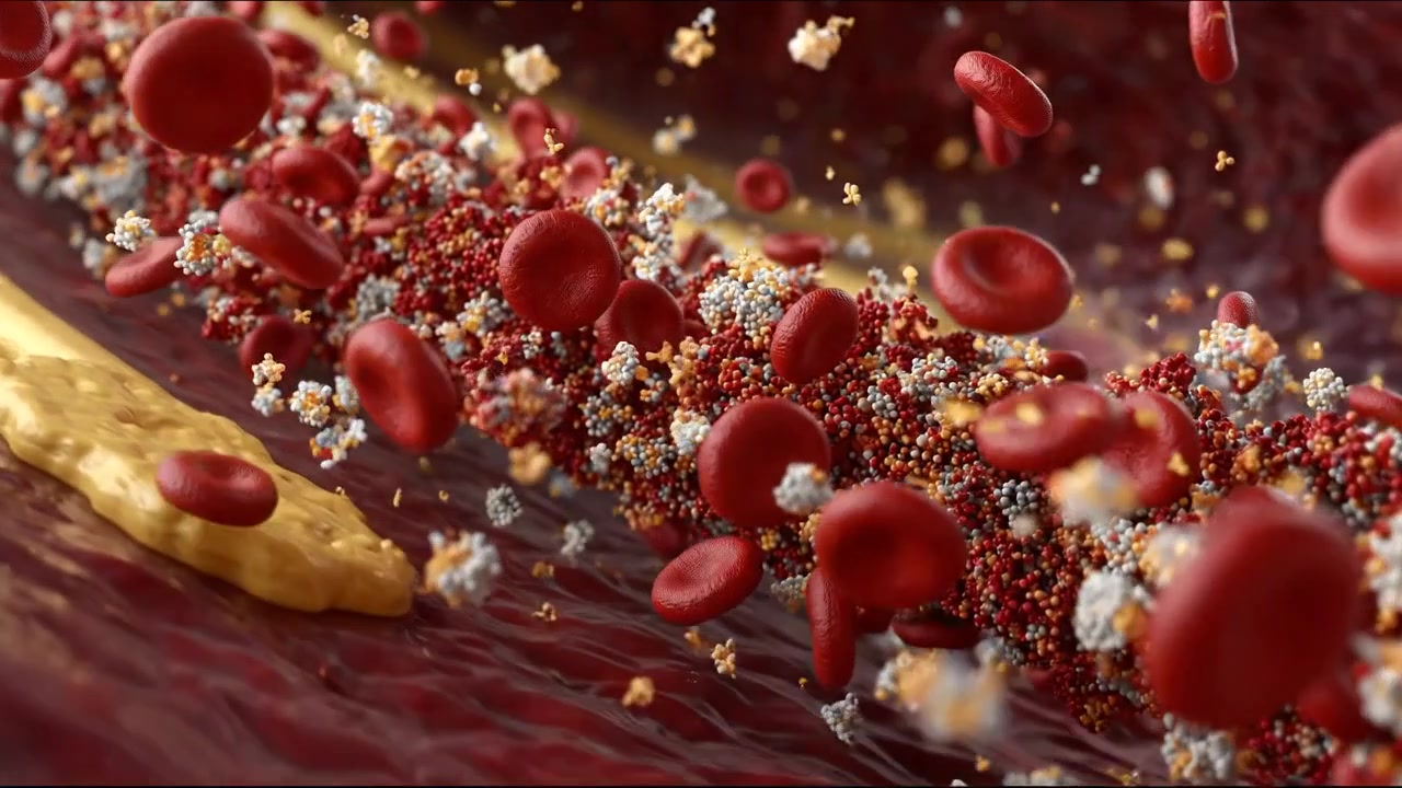 Microscopic View of Red Blood Cells Flowing Through a Human Artery