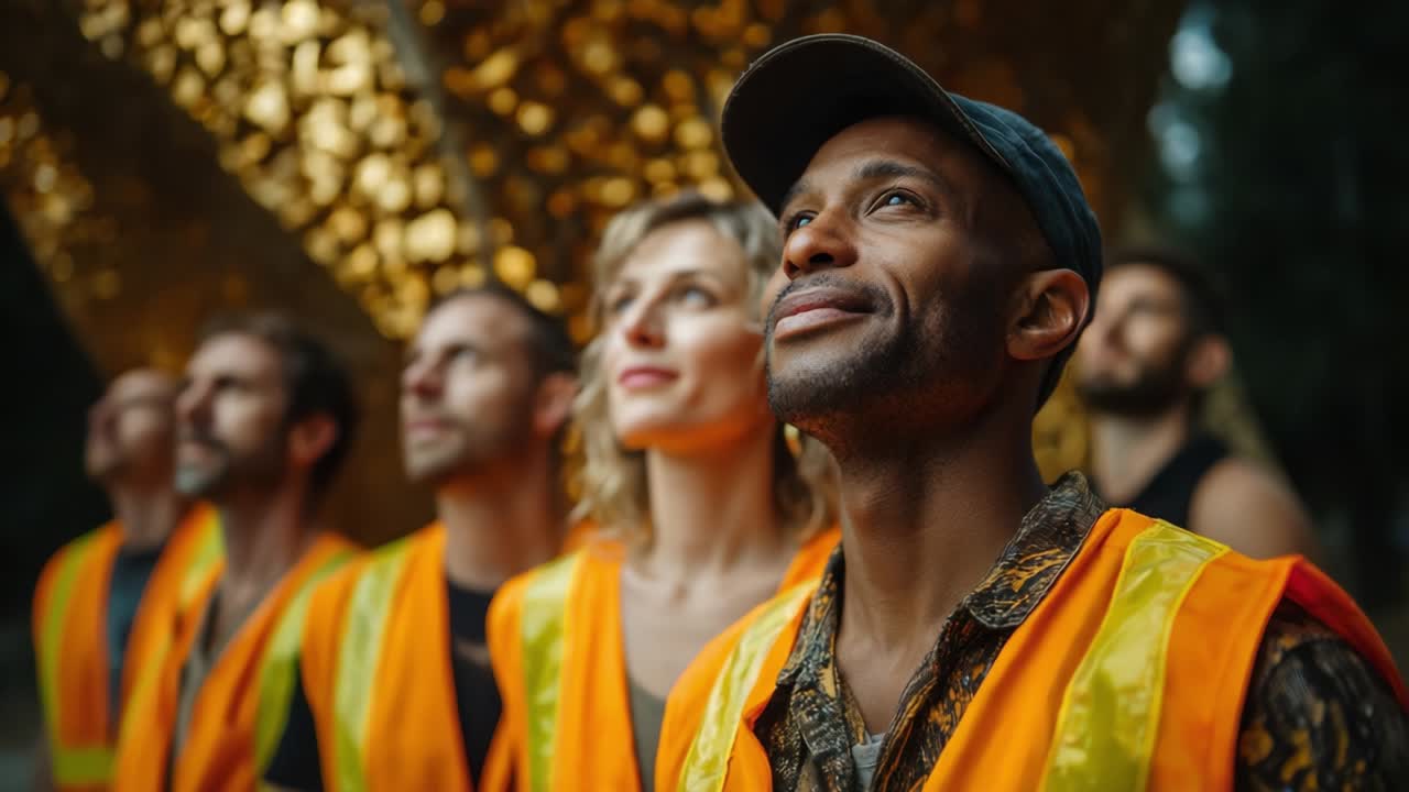 Group of Construction Workers Looking Up