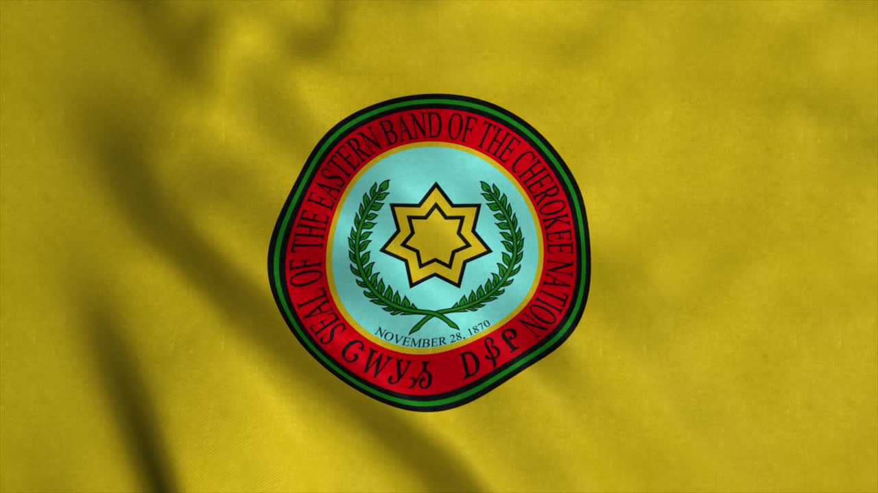 la bandera india de la banda oriental de los cherokee, ondeando en el viento. fondo de la bandera realista