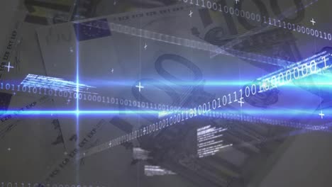 Animation-of-data-processing-over-euro-banknotes