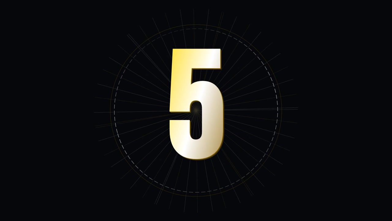 Timer per il Conto alla Rovescia di Dieci Secondi con Numeri Dorati su Sfondo Nero