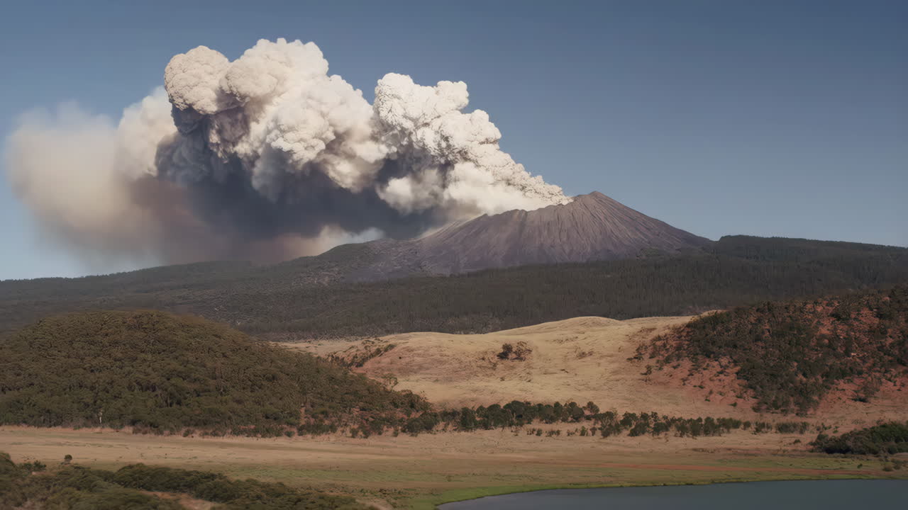 Volcano erupting, scenic landscape