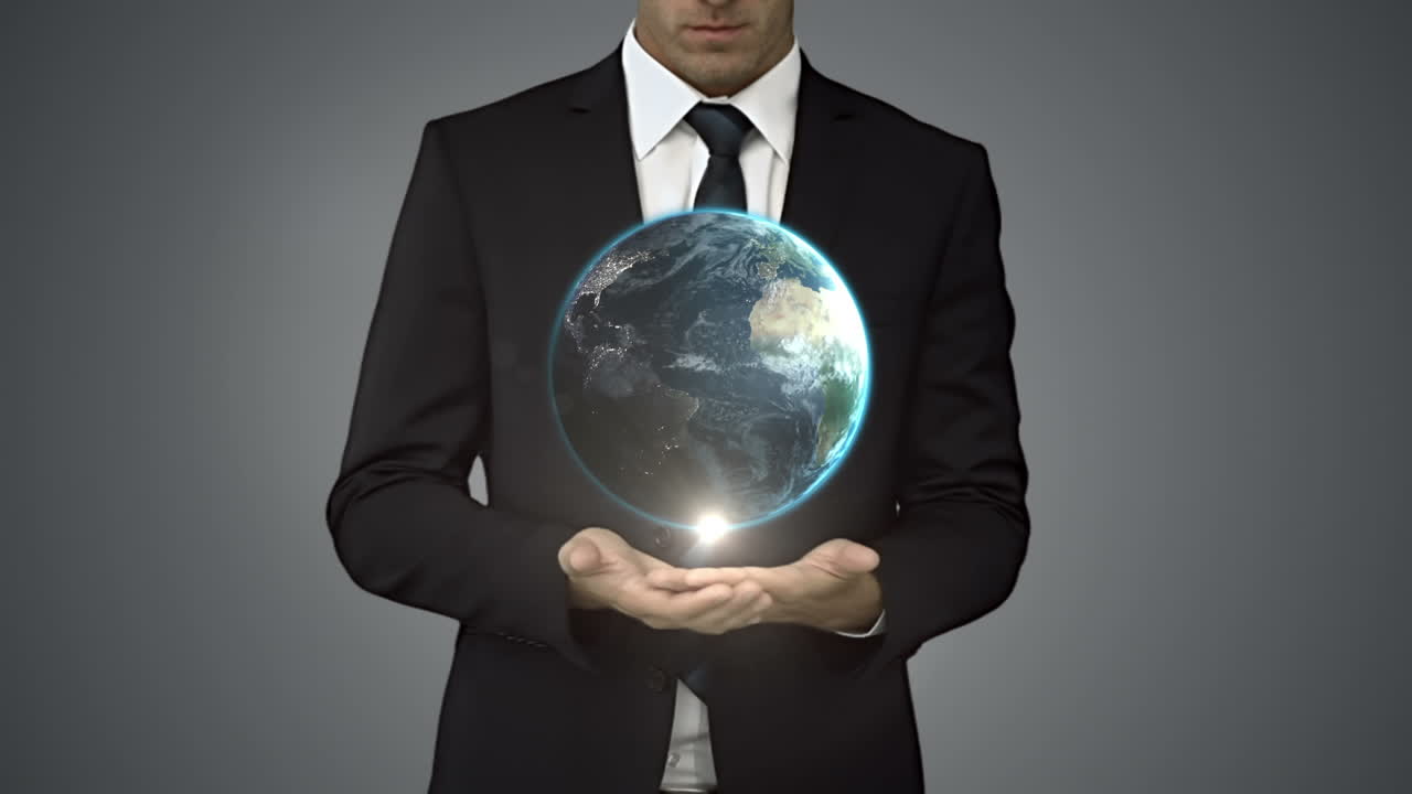 hombre de negocios con un globo generado digitalmente