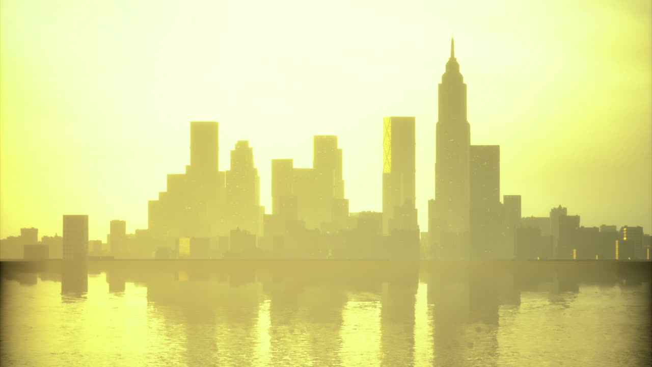 Silhouetted skyline of a bustling city during a golden sunrise
