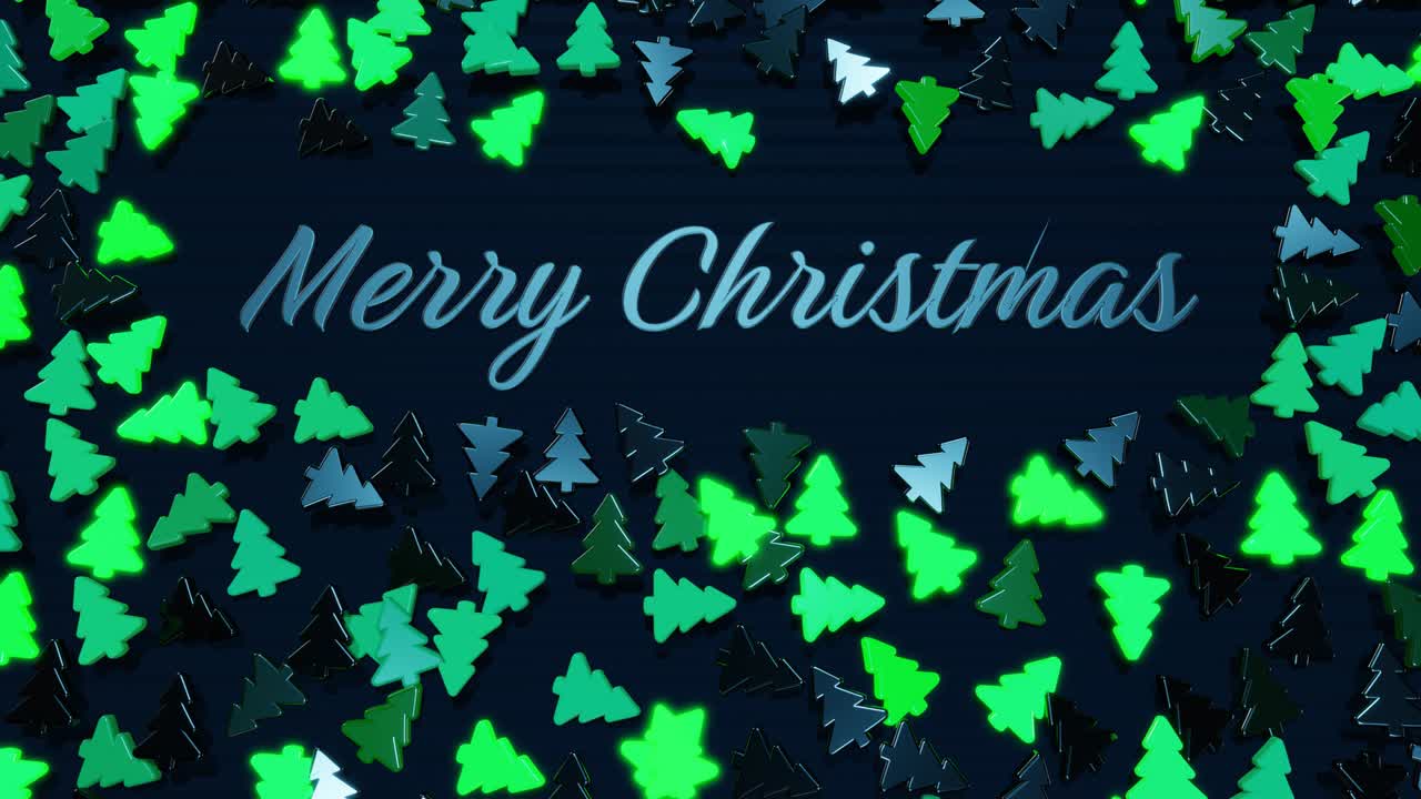 메리 크리스마스 글자와 꽃받침, 크리스마스 트리 모양의 전구가 표면에 어져있는 크리스마스 카드. 네온 빛으로 새해 구성. 크리스마스 조명