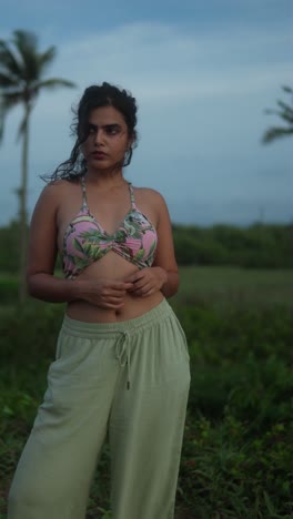 beautiful woman in tropical landscape