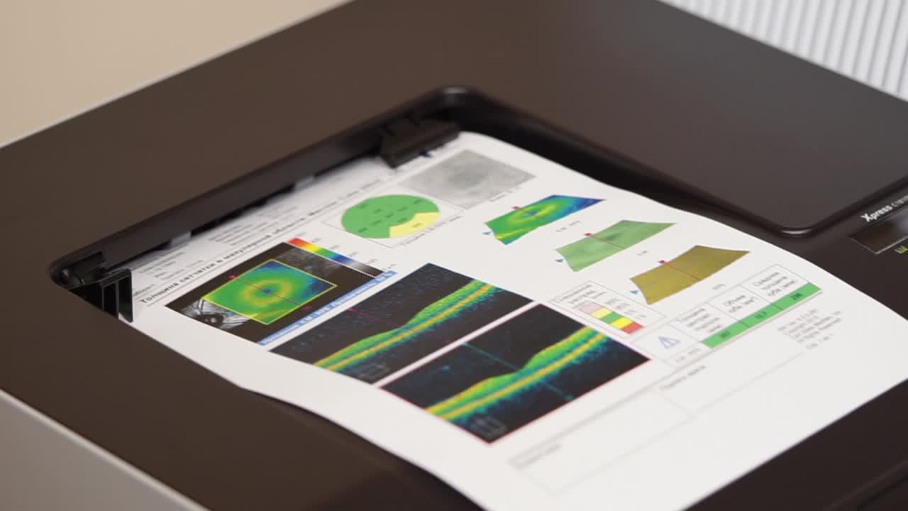 informe impreso del examen médico ocular
