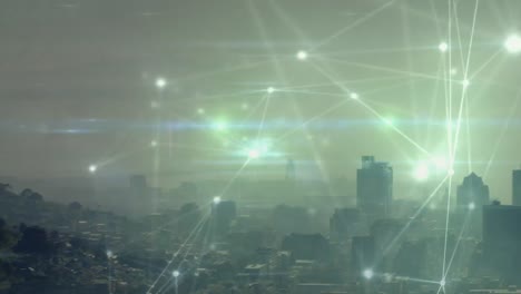 animación de la red de conexiones sobre el paisaje urbano